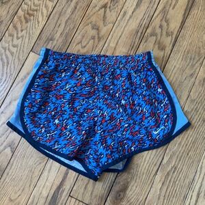 Nike Dri FIT Running Shorts Girls Medium Blue Red Abstract Print Mesh Tempo